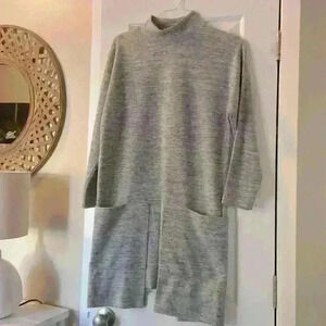 Mazik Womens Medium Dress Heather Gray Knit Long Sleeve Pockets Mock Neck EUC